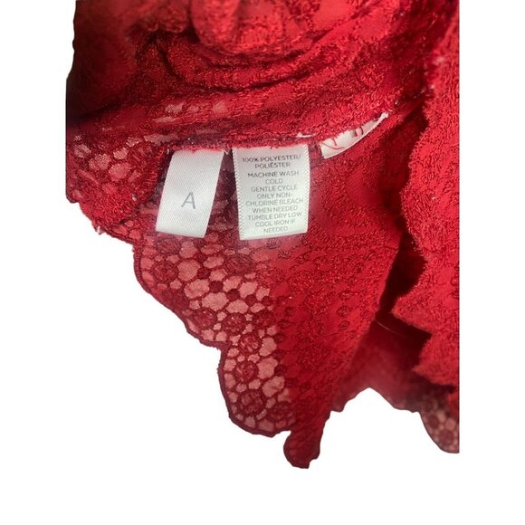 Ann Taylor LOFT Embroidered Short Sleeve Sheer Lace Top Tie Back M Red #2554 - Picture 7 of 12